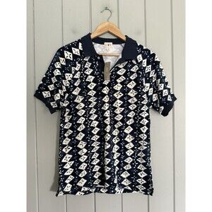 NWT J. Crew Polo Shirt S Small Navy Blue Terry Cloth Ikat Print BZ389 NEW